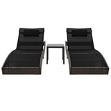 Sun Loungers 2 pcs with Table Poly Rattan and Textilene Brown - Front View