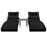 Sun Loungers 2 pcs with Table Poly Rattan and Textilene Black - Front View