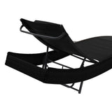 Sun Loungers 2 pcs with Table Poly Rattan and Textilene Black - Close-Up Angle