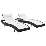 Sun Loungers 2 pcs with Table Poly Rattan and Textilene Black