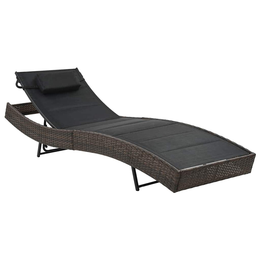 Sun Lounger Poly Rattan and Textilene Brown