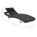 Sun Lounger Poly Rattan and Textilene Brown - Rear View