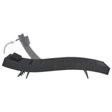 Sun Lounger Poly Rattan and Textilene Black - Front View