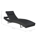 Sun Lounger Poly Rattan and Textilene Black - Rear View