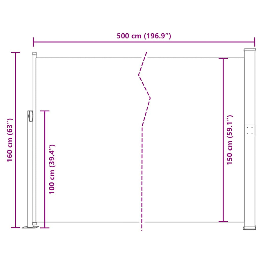 Retractable Side Awning 160 x 514 cm Black