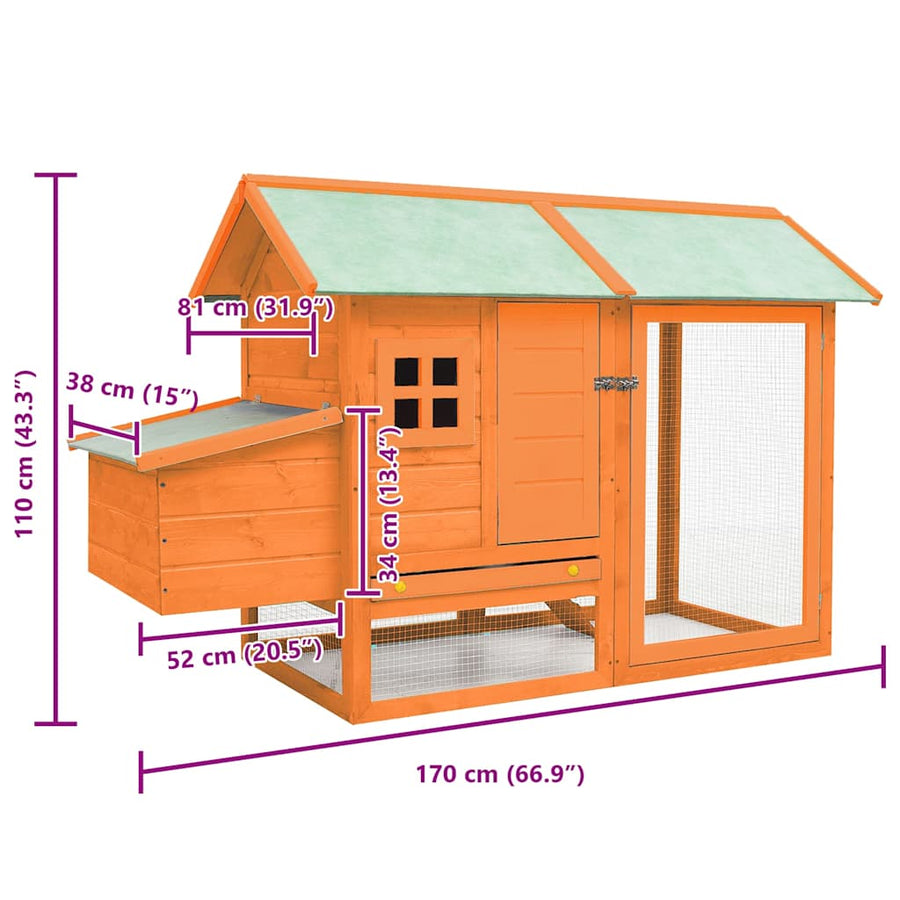 Chicken Cage Solid Pine & Fir Wood 170x81x110 cm