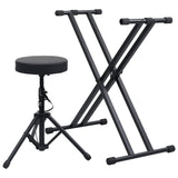 Double Braced Keyboard Stand and Stool Set Black - Front View