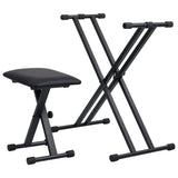 Double Braced Keyboard Stand and Stool Set Black - Front View