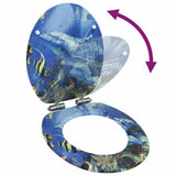 WC Toilet Seat with Soft Close Lid MDF Dolphins Design - Front View