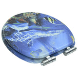 WC Toilet Seat with Soft Close Lid MDF Dolphins Design - Top-Down View
