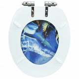 WC Toilet Seat with Soft Close Lid MDF Dolphins Design - Close-Up Angle