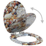 WC Toilet Seat with Soft Close Lid MDF Pebbles Design - Front View