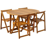 5 Piece Folding Outdoor Dining Set Solid Acacia Wood - Front View