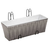 Balcony Raised Beds 2 pcs 50 cm Grey Poly Rattan - Front View