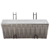 Balcony Raised Beds 2 pcs 50 cm Grey Poly Rattan - Side View