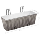 Balcony Raised Beds 2 pcs 50 cm Grey Poly Rattan - Low Angle