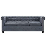 Chesterfield Sofa Set Artificial Suede Leather Grey
