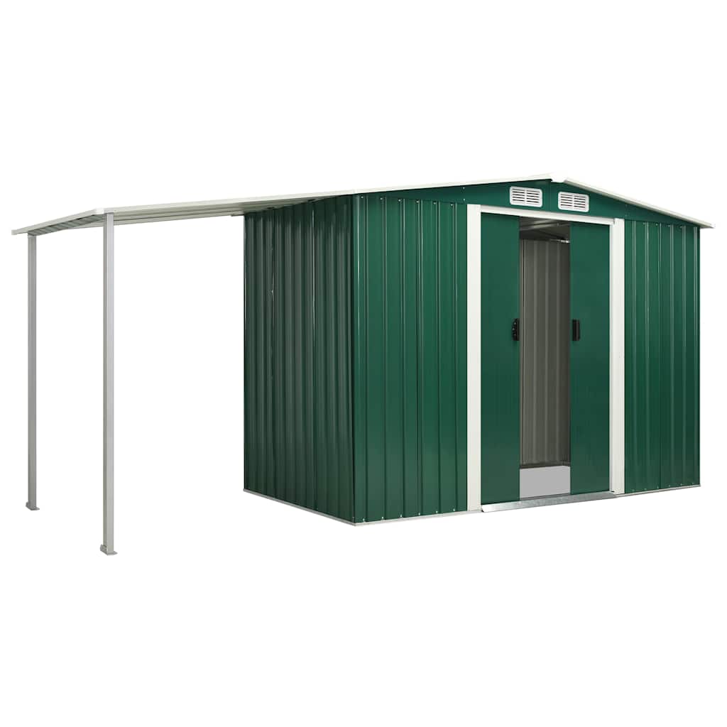 Garden Shed with Sliding Doors Green 386x131x178 cm Steel