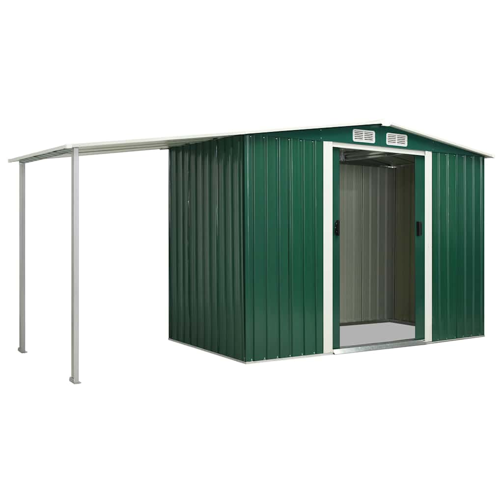 Garden Shed with Sliding Doors Green 386x131x178 cm Steel