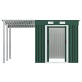 Garden Shed with Extended Roof Green 346x193x181 cm Steel - 45-Degree Angle