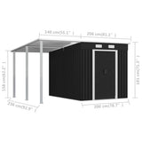 Garden Shed with Extended Roof Anthracite 346x236x181 cm Steel - Low Angle