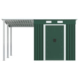 Garden Shed with Extended Roof Green 346x236x181 cm Steel - Front View