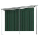 Garden Shed with Extended Roof Green 346x236x181 cm Steel - Side View