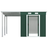 Garden Shed with Extended Roof Green 346x236x181 cm Steel - 45-Degree Angle