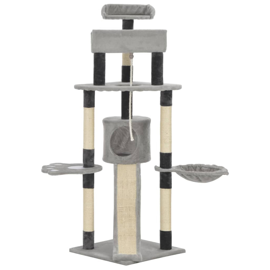 Cat Tree With Sisal Scratching Posts Grey 145 Cm