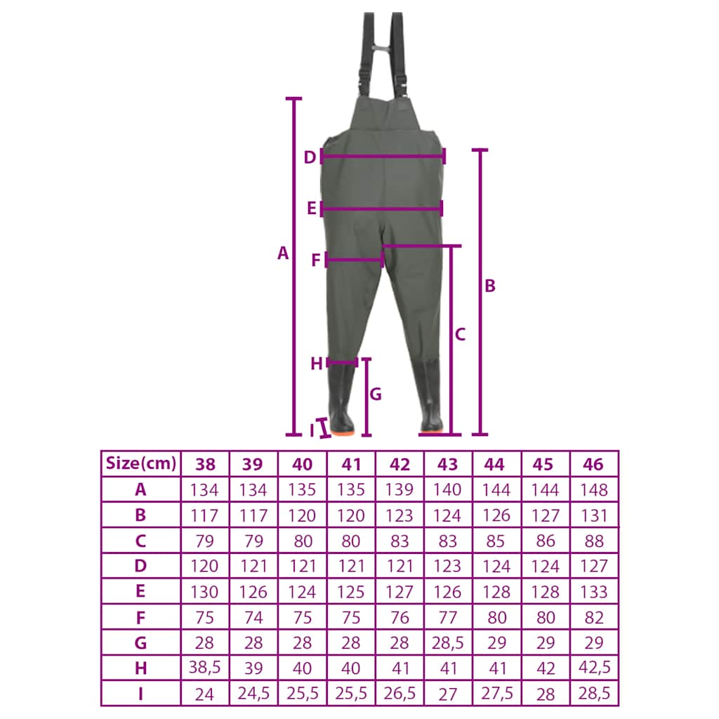 Wading Pants with Boots Green Size 38