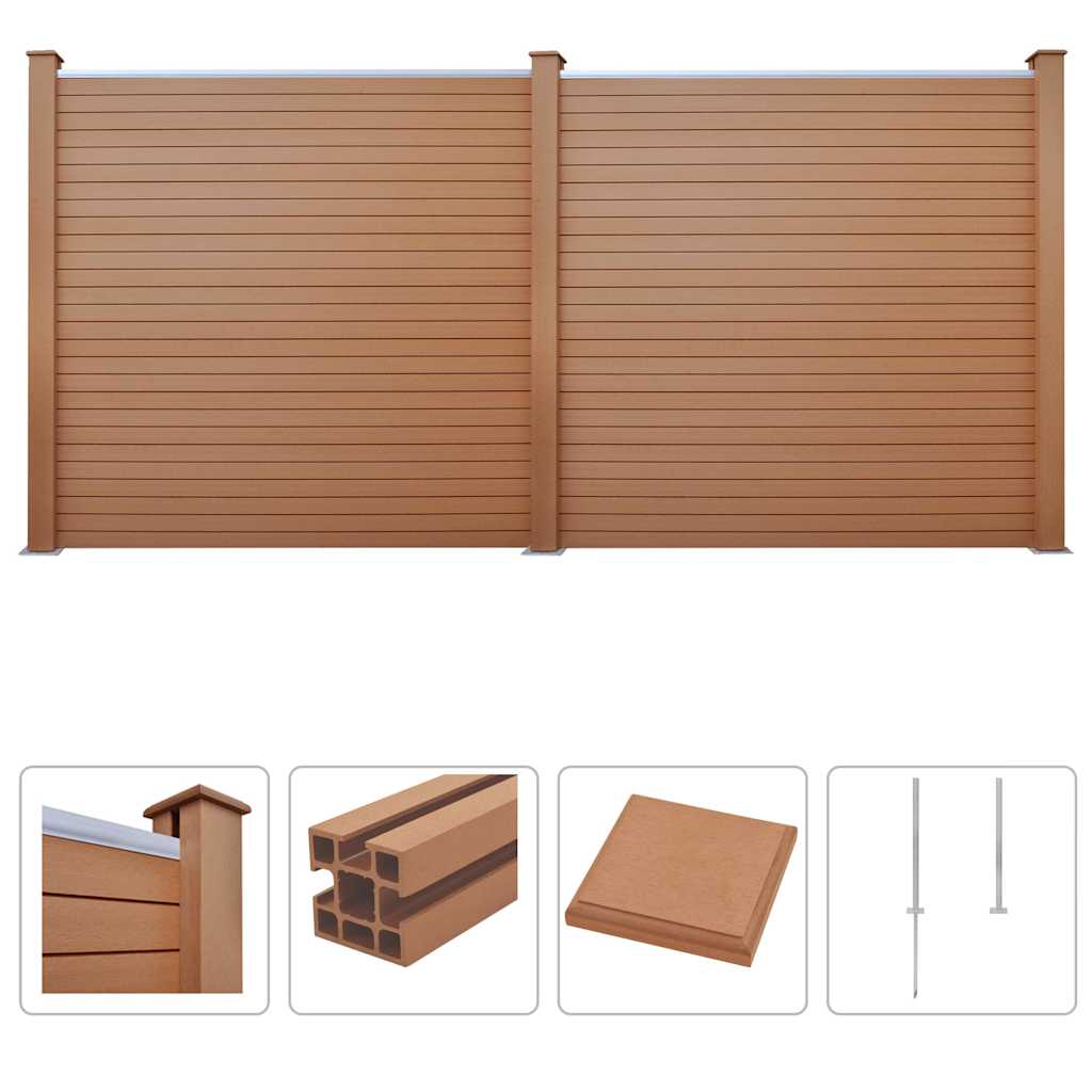 WPC Fence Set 2 Square 357x187 cm Brown