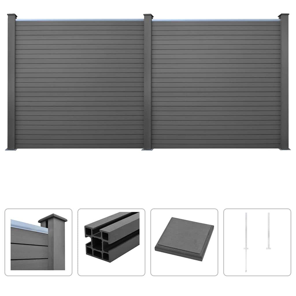 WPC Fence Set 2 Square 357x187 cm Grey