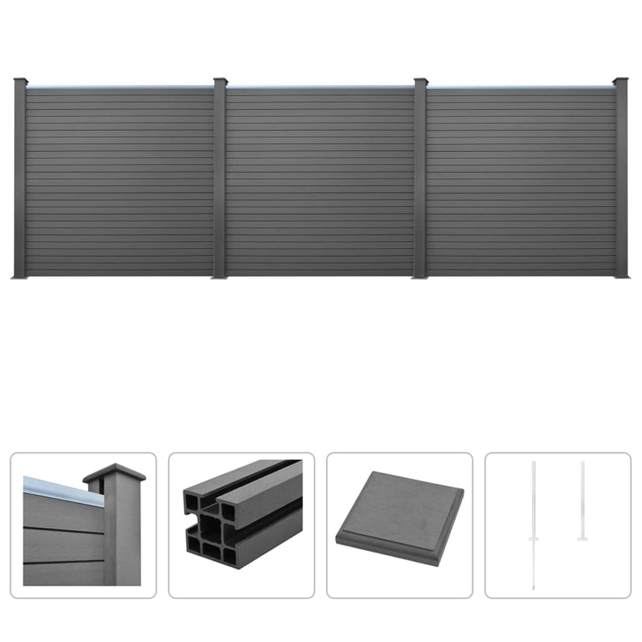 WPC Fence Set 3 Square 531x187 cm Grey