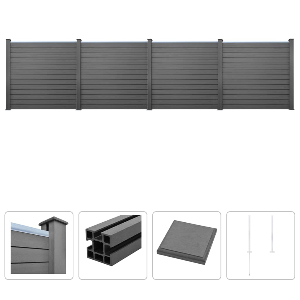 WPC Fence Set 4 Square 705x187 cm Grey