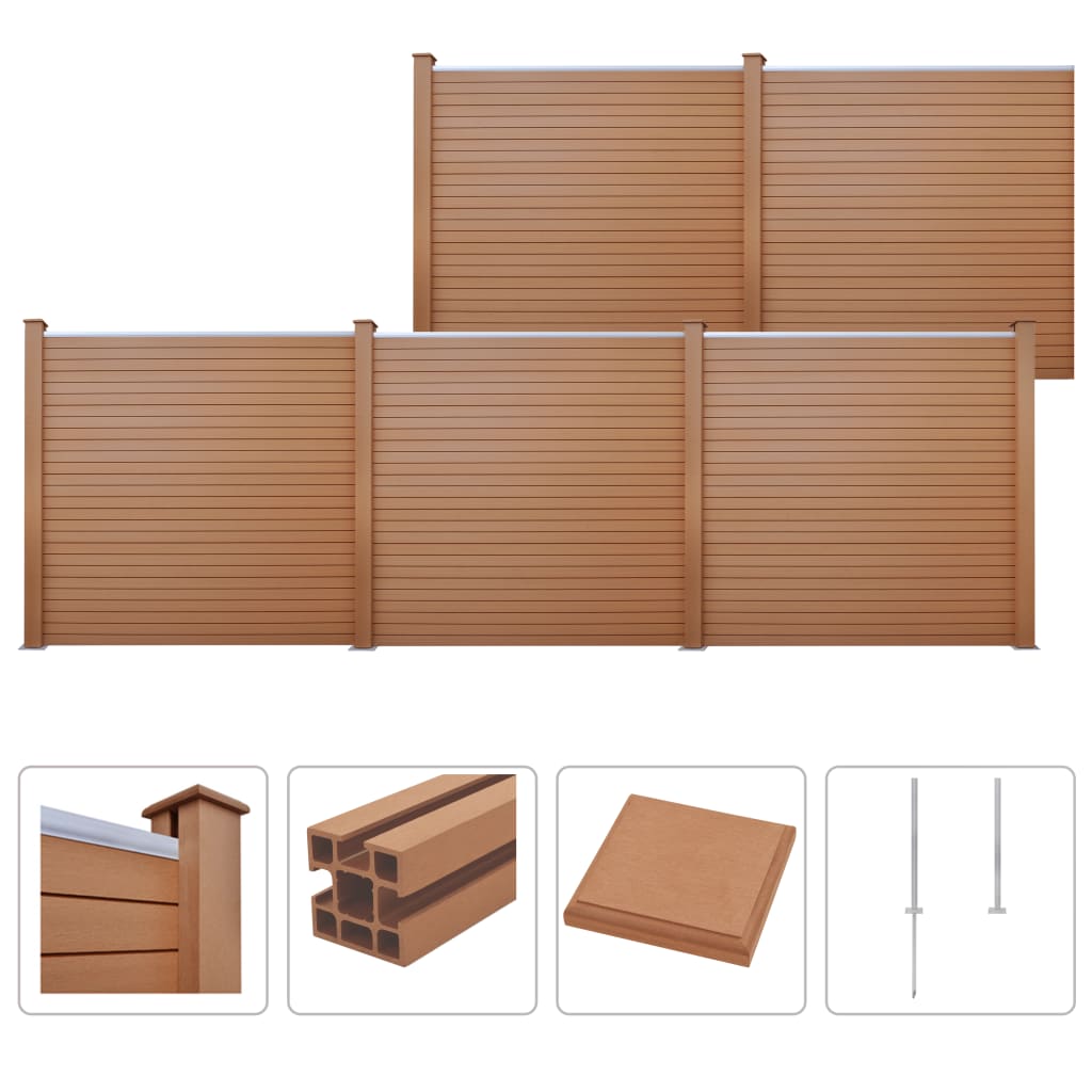 WPC Fence Set 5 Square 879x187 cm Brown
