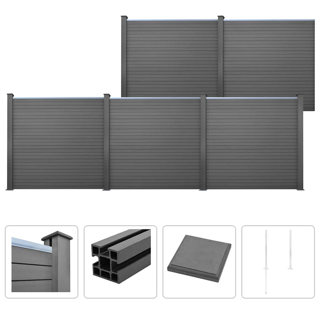 WPC Fence Set 5 Square 879x187 cm Grey