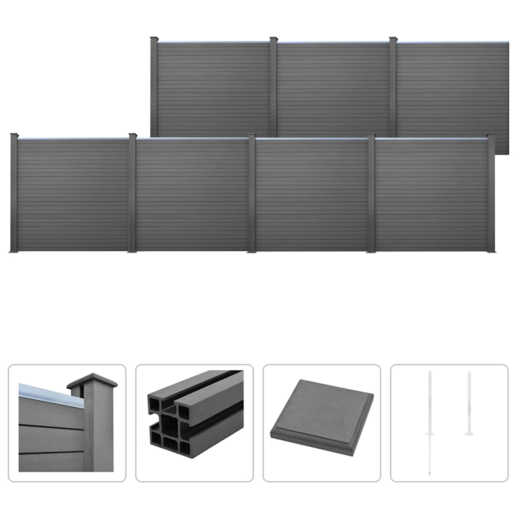 WPC Fence Set 7 Square 1227x187 cm Grey