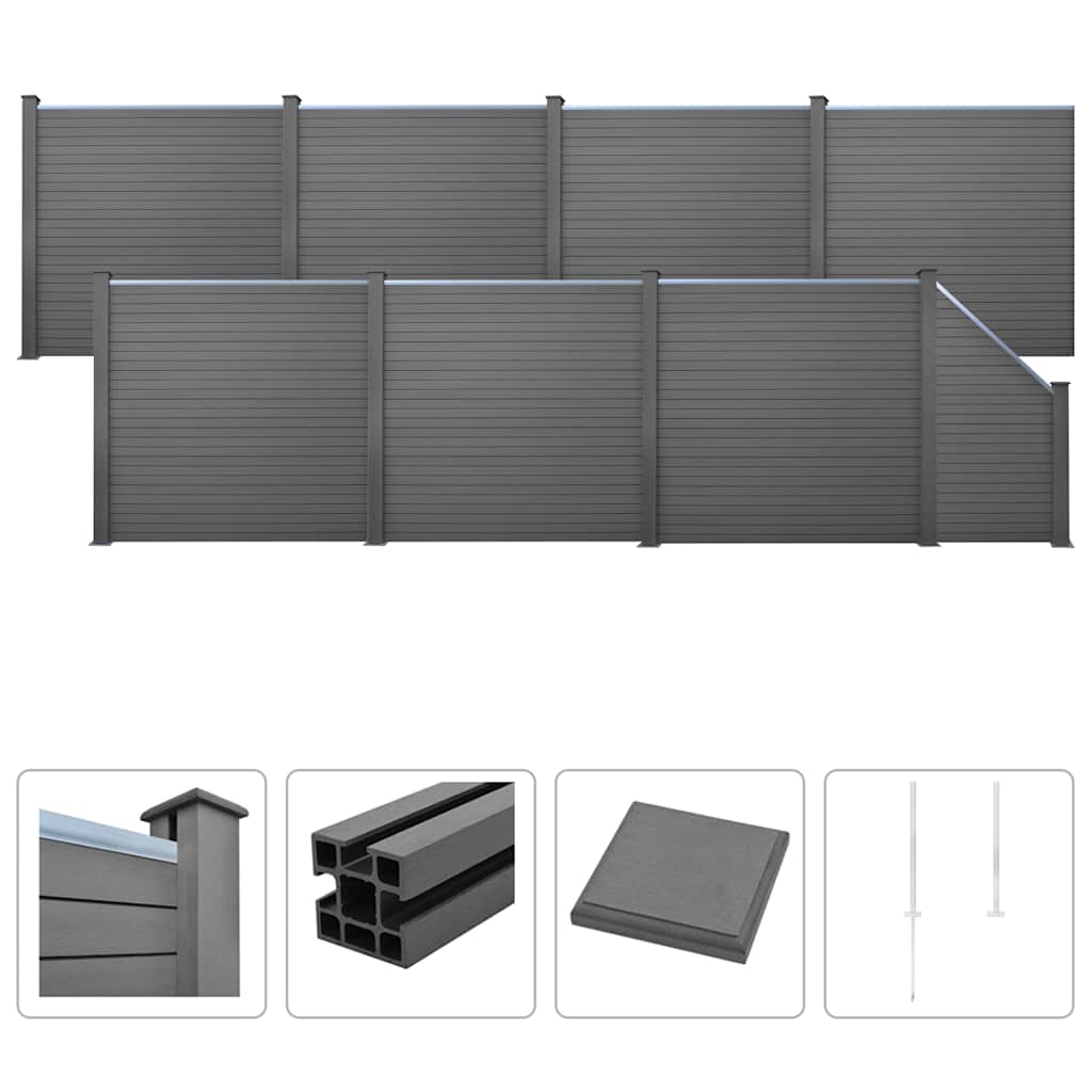 WPC Fence Set 7 Square + 1 Slanted 1321x187 cm Grey