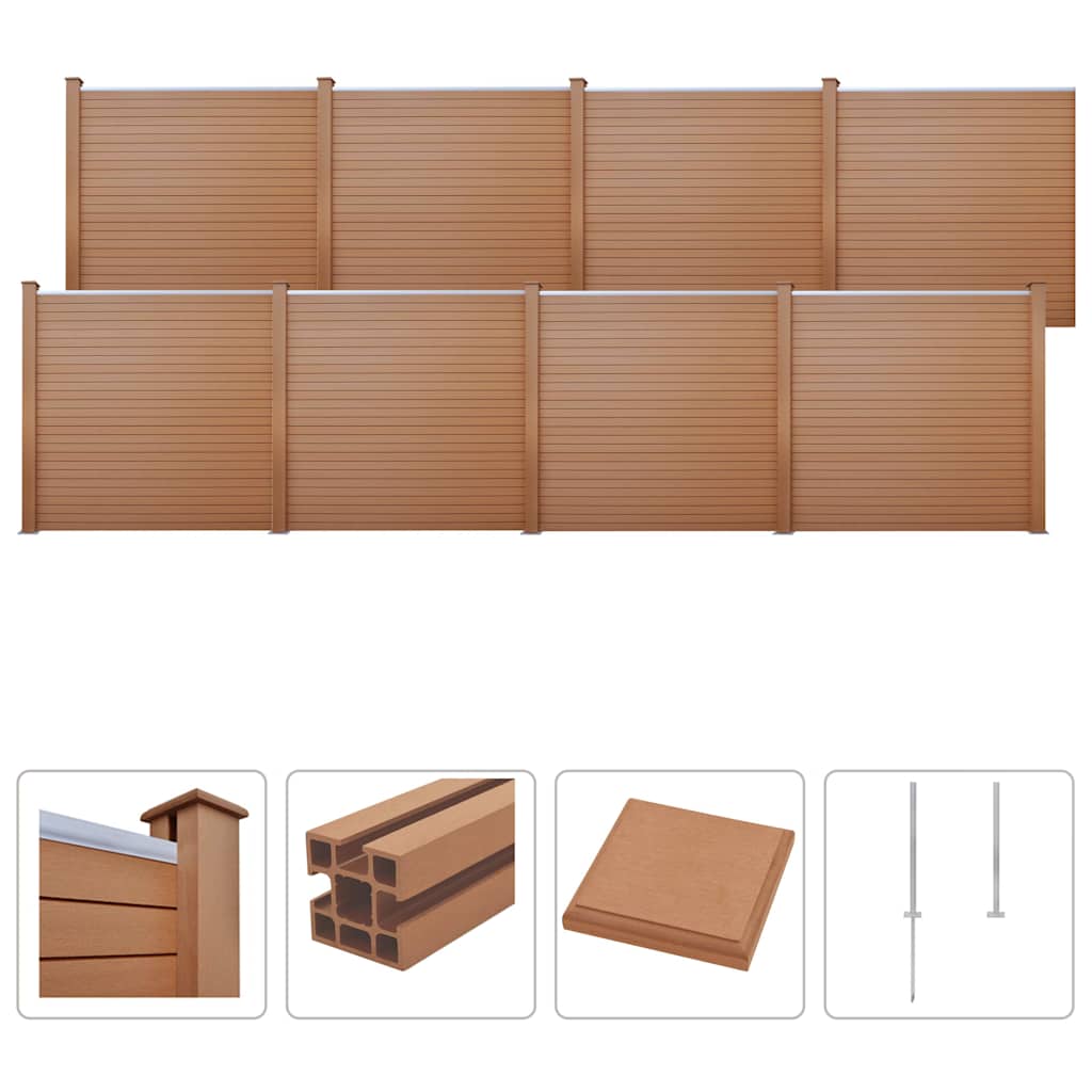 WPC Fence Set 8 Square 1401x187 cm Brown