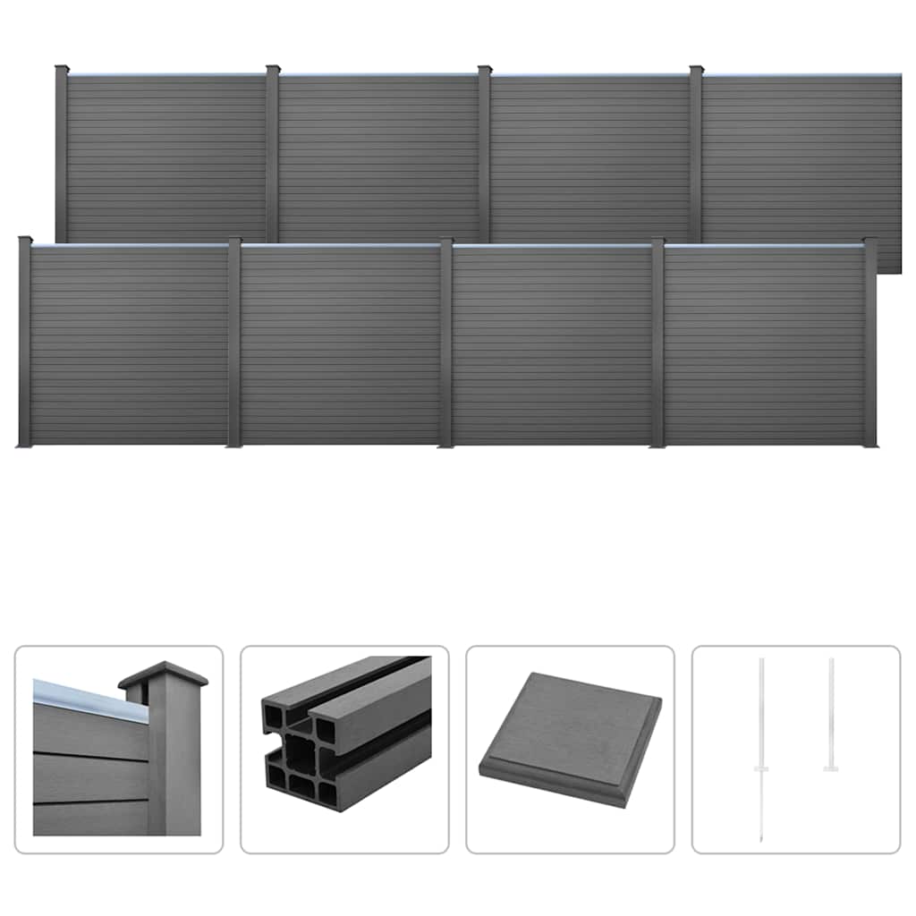WPC Fence Set 8 Square 1401x187 cm Grey