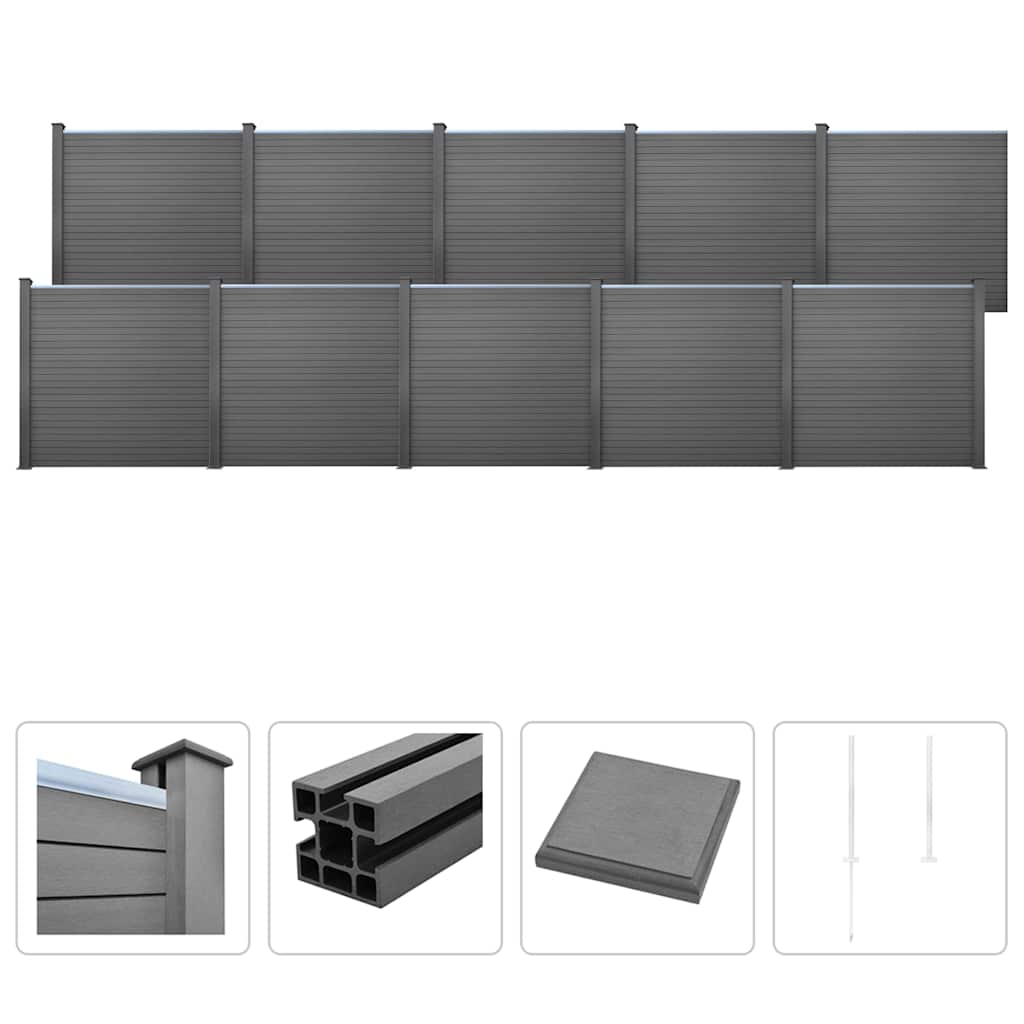 WPC Fence Set 10 Square 1749x187 cm Grey