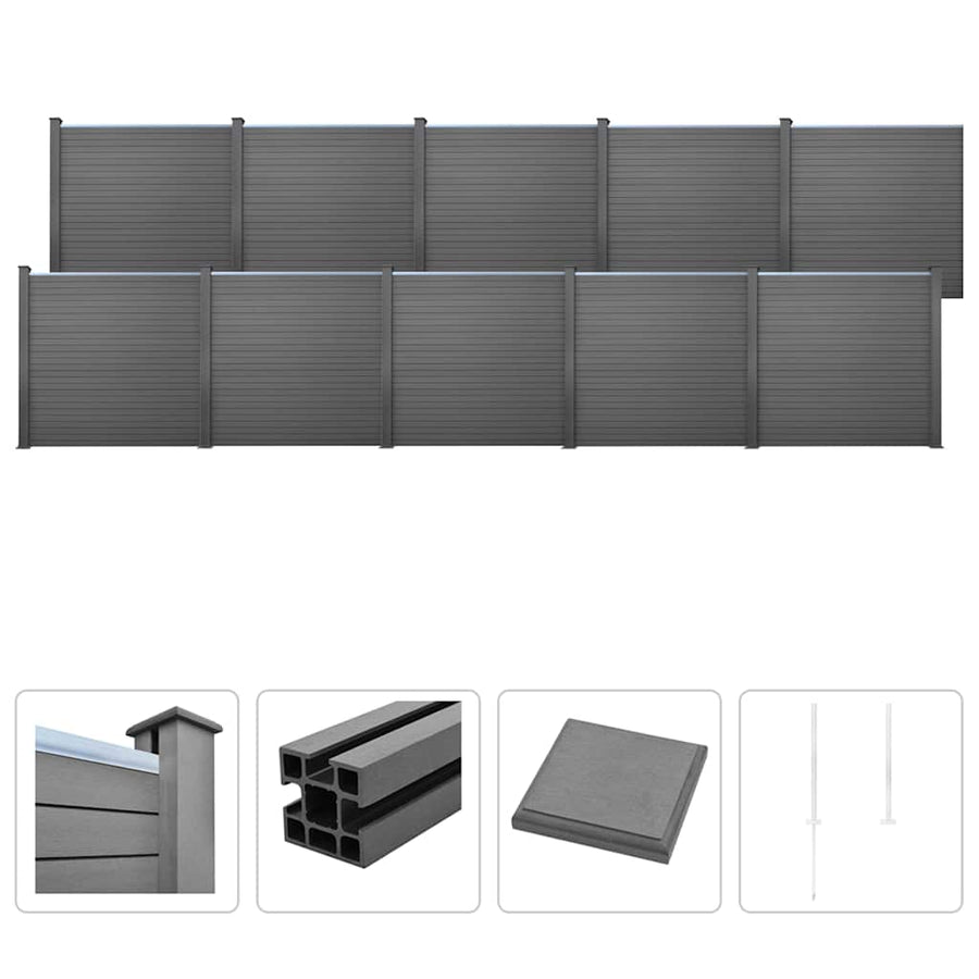 WPC Fence Set 10 Square 1749x187 cm Grey