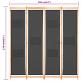 4-Panel Room Divider Grey 160x170x4 cm Fabric - Low Angle