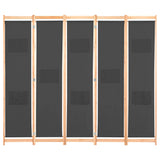 5-Panel Room Divider Grey 200x170x4 cm Fabric - Front View