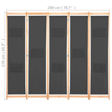 5-Panel Room Divider Grey 200x170x4 cm Fabric - Low Angle