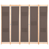 5-Panel Room Divider Brown 200x170x4 cm Fabric - Front View