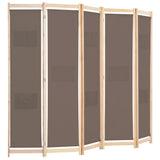 5-Panel Room Divider Brown 200x170x4 cm Fabric - Side View