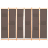 6-Panel Room Divider Brown 240x170x4 cm Fabric - Front View