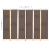 6-Panel Room Divider Brown 240x170x4 cm Fabric - Low Angle