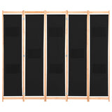 5-Panel Room Divider Black 200x170x4 cm Fabric - Front View